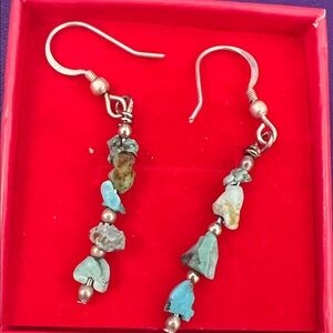 Turquoise Stone Dangle Sterling Silver 925 Earrings
